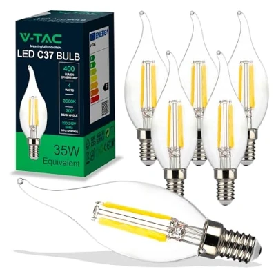 Image de V TAC 6x Ampoules LED Filament Flamme Bougie E14 4W (équivalent à 35W) 400 Lumen 3000K Blanc Chaud Ouverture du faisceau lumineux 180 Ampoule Efficacité Maximale et Économie d&#039;Énergie