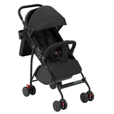 Image de Poussette Bébé Légère et Compacte de 0 Mois à 4 Ans, Capacité Charge Maximale 25 kg, Pliable, Dossier Inclinable, Pliage Automatique en 1 Étape, Canopy C noir