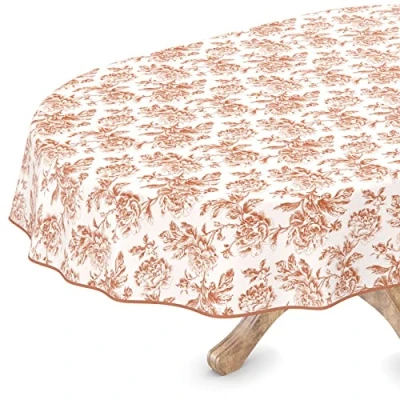 Image de Nappe en toile cirée, lavable, ovale, avec ourlet, Mila beige, facile d&#039;entretien 140 x 200 cm