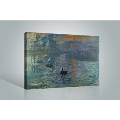 Image de 1art1 Claude Monet Poster Impression sur Toile Impression, Soleil Levant, 1872 Affiche Murale XXL Encadrée Tendue Cadre en Bois Tableau 120x80 cm