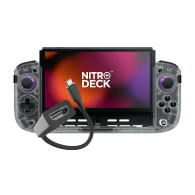 Image de CRKD Nitro Deck+ with HDMI Adapter Handheld Pro Controller for Nintendo Switch &amp; OLED Model TV Dockable Programmable Sidekicks Back Buttons TruCollection System (Clear White)