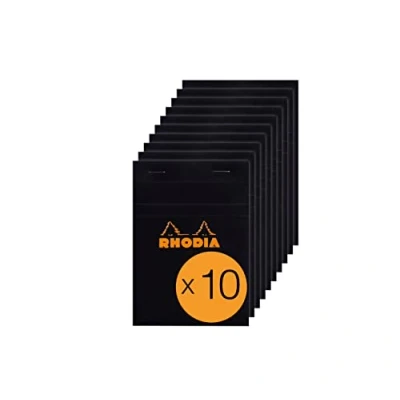 Image de RHODIA 132009Cpack Bloc Notes Agrafé N13 Black A6 Petits Carreaux 80 Feuilles Détachables Papier Clairefontaine g/m² Couverture en Carte Enduite Paquet de 10 blocs