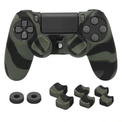 Image de NiTHO Gaming Kit pour Manettes PS4, Coque en Silicone Anti Transpiration, 2 Anneaux de Précision, 3 Tailles Poignées Concaves Le Pouce, Accessoires Jeu Playstation 4 Camo