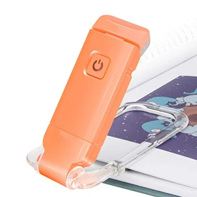 Image de HONWELL lampe de lecture à pince LED pour livre, livres au lit, lumière douce les yeux, rechargeable par USB, 2 réglages luminosité la protection des orange