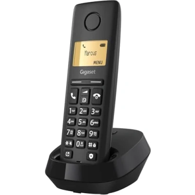 Image de Gigaset Pure 120 téléphone sans Fil avec Protection d&#039;appel et ECO DECT écran rétro éclairé Compatible Les Aides auditives, Noir Anthracite [Version française]