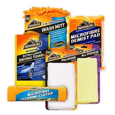 Image de Armor All, Kit de Nettoyage Voiture Microfibre 7 pièces, Pour le Intérieur et Extérieur la Voiture, Haute Capacité d&#039;Absorption, Séchage doux sans Traces