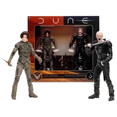 Image de McFarlane Toys Dune: Part Two Paul Atreides &amp; Feyd Rautha Harkonnen Lot de 2 Figurines d&#039;action 17,8 cm Ultra Articulation, Crysknife, épée et Cartes d&#039;art à Collectionner