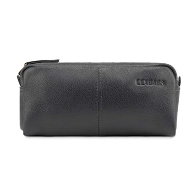 Image de LEABAGS Trousse en Cuir I Grande véritable à Crayons pour Le Travail, l&#039;université, l&#039;école Gris Nappa