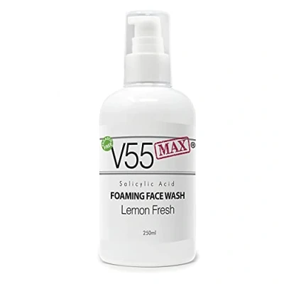 Image de Nettoyant Visage Acide Salicylique V55 MAX pour Boutons Points Noirs Imperfections Problèmes de Peau Approprié et SANS Danger les Personnes Sujettes à l&#039;Acné Parabène 250 ml