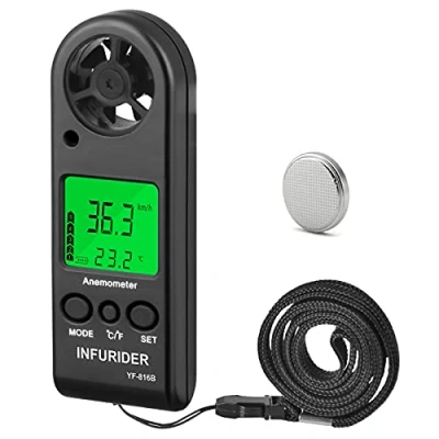 Image de INFURIDER Anémomètre Portable LCD, Mini Vent Compteur de Vitesse YF 816B, Airflow Thermomètre avec MAX/AVG/Vitesse Actuelle du pour Vol Drone