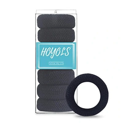 Image de HOYOLS Grands élastiques à cheveux noirs pour épais, doux et solides queue de cheval sans couture en coton dommages femmes filles (noir)