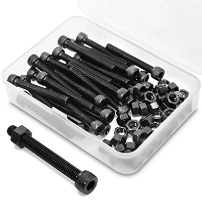 Image de M5 x 30mm 60PCS Vis cylindriques Boulon à tête hexagonale Entièrement Filetée Boulons et écrous en Acier au Carbone 12,9(Noir)