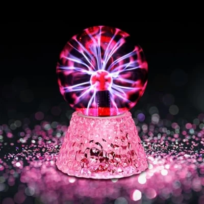 Image de Comely Sphère Plasma 5 Pouces, Lampe Rouge avec Base en Cristal, boule plasma, Fonction Tactile, Prise 12V EU, Idéale pour Salon et Chambre