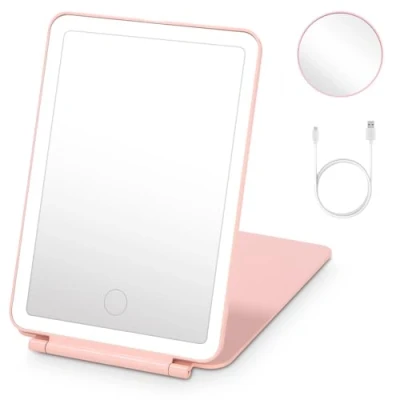 Image de LED Miroir Maquillage,Miroir Rechargeable de Voyage,Miroir,2000mAh Maquillage Lumineux avec Lumières LED,USB Tactile Voyage 3 Couleurs écran Table