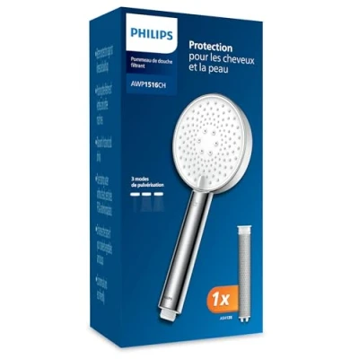 Image de Philips Pommeau de douche avec filtre élimine efficacement le chlore et autres grosses particules, trois modes pulvérisation, design qui renforce la pression, capacité filtration 1 mois