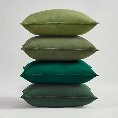 Image de Topfinel Housse de Coussin 45 x Vert Décoration Lit Chambre Enfant Bebe Lot 4 Velours Doux pour Canapé Salon Fauteuil Bureau Voiture Scandinave à Motif Uni Deco Moderne