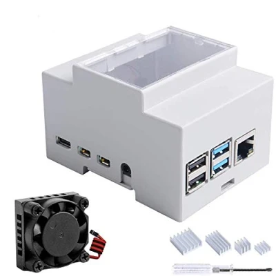 Image de GeeekPi Boîtier pour Raspberry Pi 4 sur Rail DIN modulaire Panneaux électriques,Raspberry avec Ventilateur, Dissipateur 4B