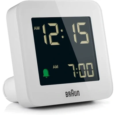 Image de Braun Réveil numérique avec Fonction Snooze, écran LCD négatif, réglage Rapide, bip de l’Alarme en Crescendo, Blanc, modèle BC09W.