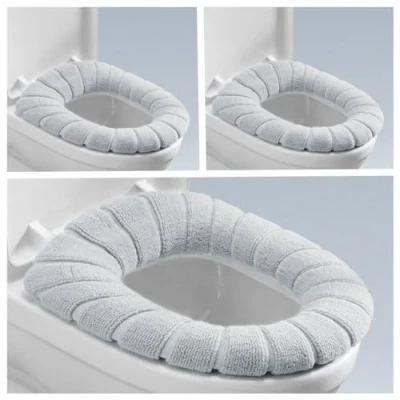 Image de Mmnuagebleu 3pcs WC Housse de siège Antibactérien Chaud et Doux Lavable Extensible pour Abattant Coussinet, Coussin Couverture Toilette (Gris)