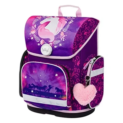 Image de Baagl Cartable, unisexe, convient à la 1ere ou 2ème classe primaire, ergonomique, ,sac dos d&#039;école, léger, pour enfants, avec sangle de poitrine, Cheval.