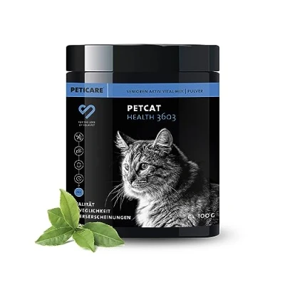 Image de Peticare Senior Actif Vital Mix Poudre pour Chats âgés Complément Alimentaire Naturel avec Moule Verte, MSM, Curcuma stimule immunitaire &amp; en Cas de carences petCat Health 3603 (100 g)