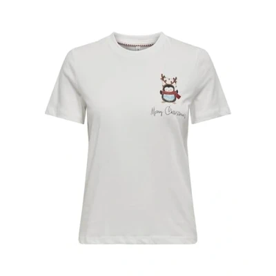 Image de ONLY Onlkita Life Reg S/S Top Box Xmas JRS T Shirt, Cloud Dancer/Print : Merry Pingouin, L Femme