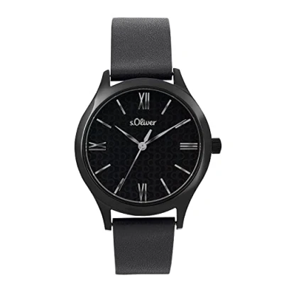 Image de s.Oliver Montre analogique à Quartz pour Femme avec Bracelet en Cuir, Noir, étanche 5 Bars, livrée dans Un Coffret Cadeau, 2035439