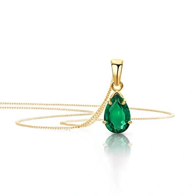 Image de Orovi Bijoux Femmes Collier avec Pendentif Poire Pierre Précieuse émeraude vert Chaîne en Or Jaune 9 Carat / 375 Or, longueur 45 cm