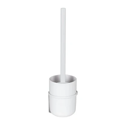Image de WENKO Kit d&#039;accessoires pour WC Turbo Loc® Carpino, porte brosse en plastique de haute qualité à fixer sans percer sur surface lisse, avec cache flexible, support mural métal, blanc