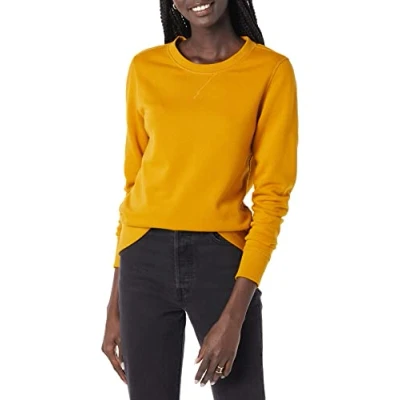 Image de Amazon Essentials Chandail à Col Rond en Polaire et Tissu Éponge (Disponible Grandes Tailles) Femme, Jaune Moutarde, XL