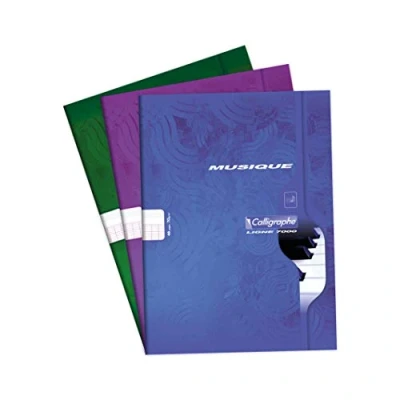 Image de Calligraphe 564C Un Cahier Agrafé de Musique &amp; Chant A4 21x29,7 cm 48 Pages Grands Carreaux + 10 portées Papier Blanc 70 g Couverture Carte Recyclée Vernie Couleur Aléatoire