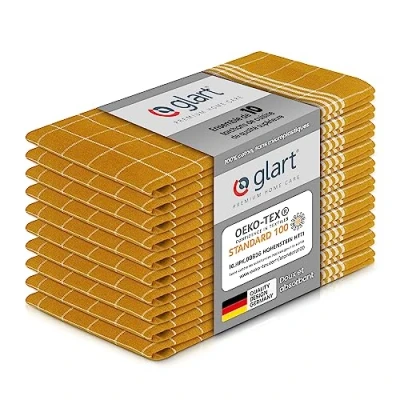 Image de Glart 48YI2 Lot de 10 torchons cuisine, 50x70 cm, 100% coton certifié OEKO TEX Standard 100, jaune, prélavés, pour la cuisine et vaisselle