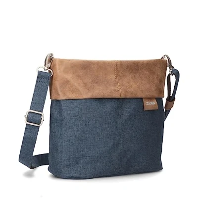 Image de Zwei Olli OT8 Sac à main pour femme 3 l bandoulière classique imperméable robuste et résistant Design bicolore avec 2 bretelles courtes longues, bleu, H 23 x B 25 T 10 cm,