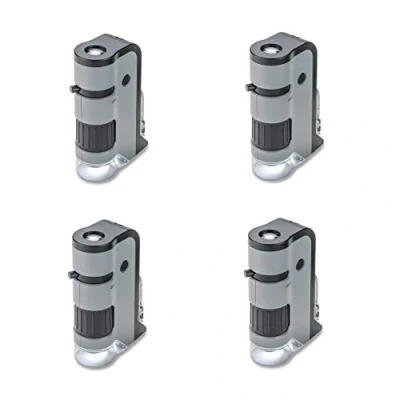 Image de Carson MicroFlip 100 250x Microscope de Poche éclairé par Lampe LED et UV avec Base à glissière Rabattable Clip Adaptateur digiscopie pour Smartphone Jeu 4 (MP 250MU)