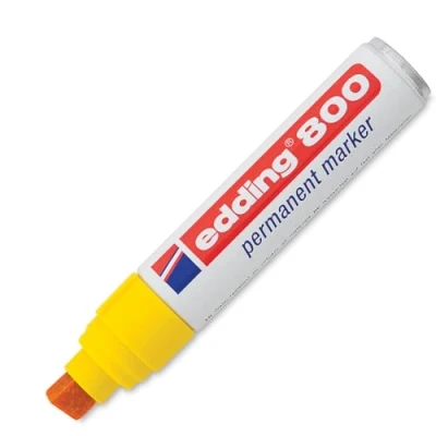 Image de edding 800 Marqueur permanent jaune 1 stylo pointe biseautée 4 12 mm pour des marquages larges sèche vite, résiste à l&#039;eau et aux frottements carton, plastique, bois, métal, verre