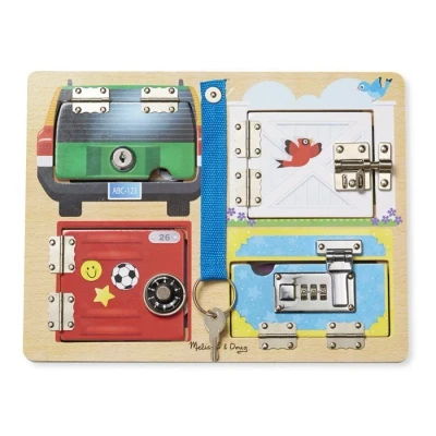 Image de Melissa &amp; Doug Brett MIT SCHLÖSSERN UND Riegeln Jouet en bois pour enfants, Taille: One Size, Multi coloured