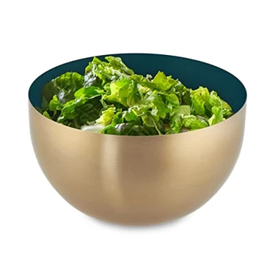 Image de Relaxdays Saladier, INOX, 1 Litre, mélangeur Rond pour Cuisiner et Servir, diamètre 15 cm, Cul de Poule, Vert doré