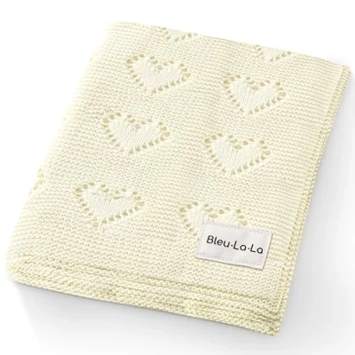 Image de Bleu La Couverture pour Bébé Cœur Garçons et Filles 100% Coton Doux Réception Emmailloter Berceau Poussette Cadeau Nouveau nés Nourrissons Tout Petits (Crème de Beurre)