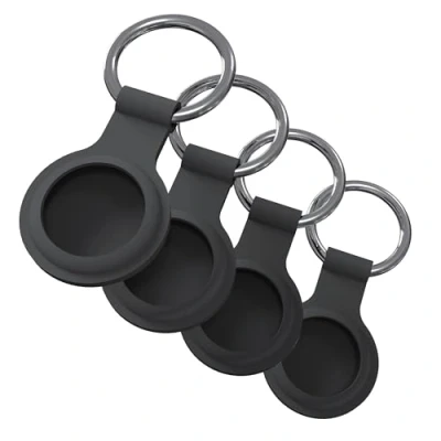 Image de JT Berlin Lot de 4 porte clés pour Apple AirTags (pendentif en silicone, résistant aux intempéries et au quotidien, anneau qualité supérieure) noir