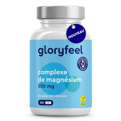Image de Complexe de Magnésium 200mg 365 capsules Premium 5 en 1 : Bisglycinate, Citrate, Oxide, Malate &amp; Ascorbate Élémentaire, Bioactif et Hautement Dosé Testé laboratoire Sans Additifs