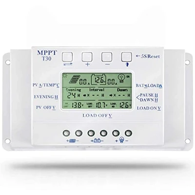 Image de OOYCYOO 30A Régulateur de charge Solaire, 12V/24V Batterie Détection Automatique,avec contrôle minuterie double pour système réverbère,Avec écran LCD USB