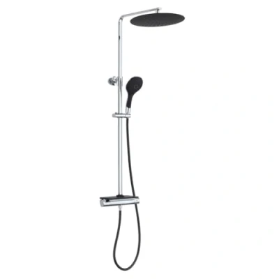 Image de EISL DX1103CST Grande Vita Système Thermostat et étagère, Effet Pluie avec Support Mural (pour Trous de perçage existants), Colonne Robinet Douche, Chrome/Noir, B x H T ca. 267 1180 530 mm