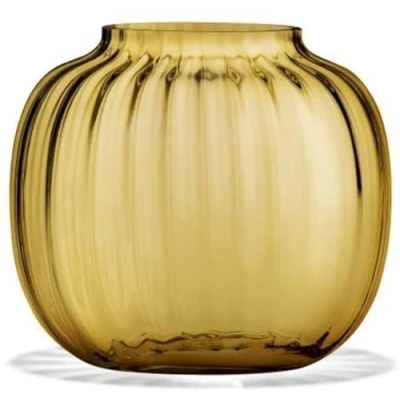 Image de Holmegaard Vase Ovale H12.5 Primula Motif Optique Verre soufflé, Jaune