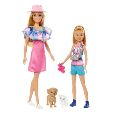 Image de Barbie Coffret Poupée avec Petite Soeur Stacie Et 2 Chiots, Vêtements Accessoires Été, Cheveux Blonds Yeux Bleux, Jouet Enfant, A Partir De 3 Ans, HRM09