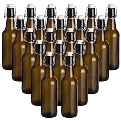 Image de gouveo lot de 20 bouteilles en verre 500 ml antique avec bouchon pivotant [la sélection varie] bouteille à 0,5 l marron pour le remplissage