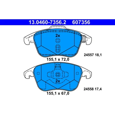 Image de ATE 13.0460 7356.2 Jeu de plaquettes frein non préparé pour indicateur d&#039;usure, contact signal d&#039;usure exclu CITROËN: C4 II 5 portes