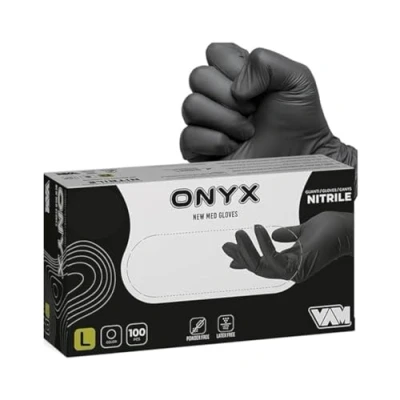 Image de gants en nitrile noir et bleu, sans poussière, latex, hypoallergéniques, certifiés CE conforme à la norme EN455, alimentaires, jetables (100 taille S, noirs)