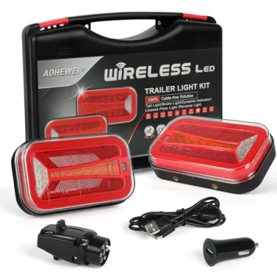 Image de AOHEWEI Ensemble de feux arrière magnétiques LED sans fil pour remorque 12/24 V, dynamiques étanches câble avec aimant approuvé ECE EMC remorque, camion, caravane