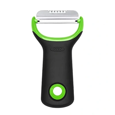 Image de OXO Good Grips Zesteur 2 en 1 Éplucheur d&#039;oranges et citrons, d&#039;agrumes inox Noir vert