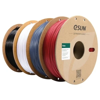 Image de eSUN PLA+ Filament 1.75mm, Renforcé Ténacité Imprimante 3D PLA Plus, Précision Dimensionnelle +/ 0.03mm, 1KG par Bobine, 4 Bobines pour 3D,Rouge Foncé+Gris+Blanc Froid+Noir